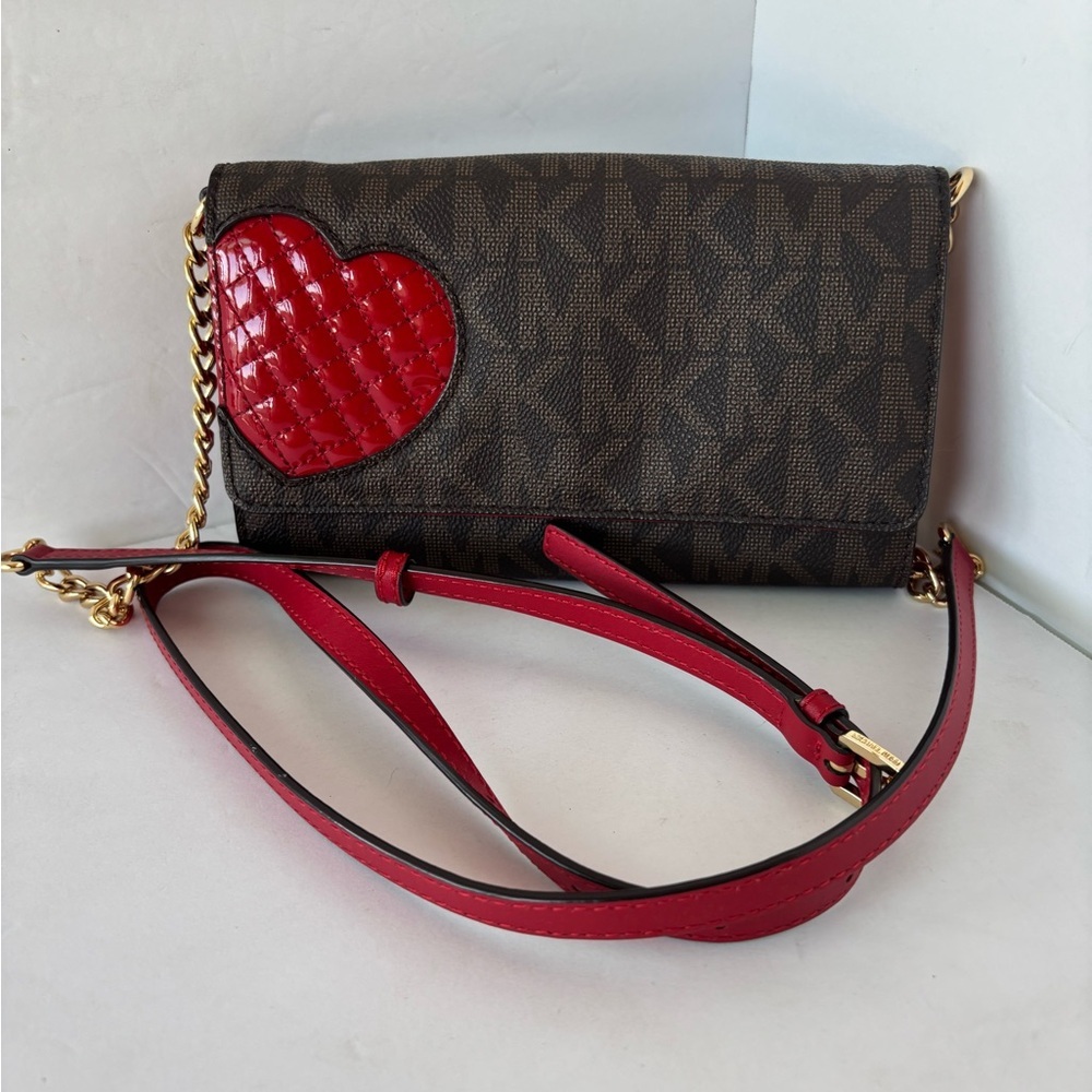 Limited edition Michael Kors Brown and Red Heart Crossbody Bag